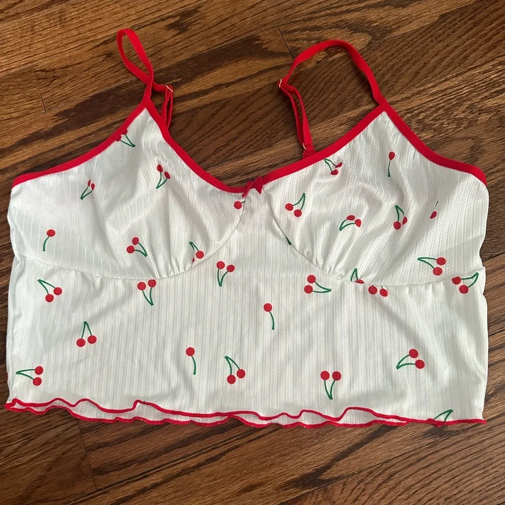 Cherry Print White and Red Sleepwear Set - Picture 4 of 5